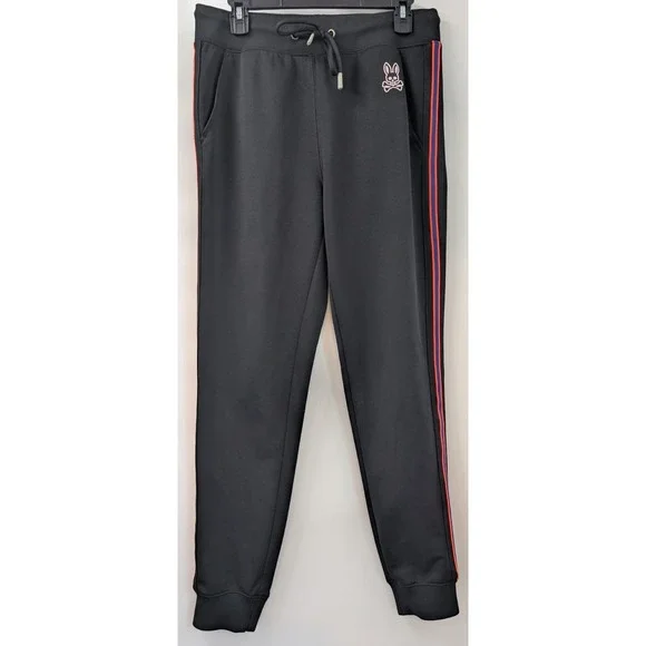 Psycho Bunny Joggers Striped Sweatpants Men's size Small Black Pockets - Picture 2 of 10